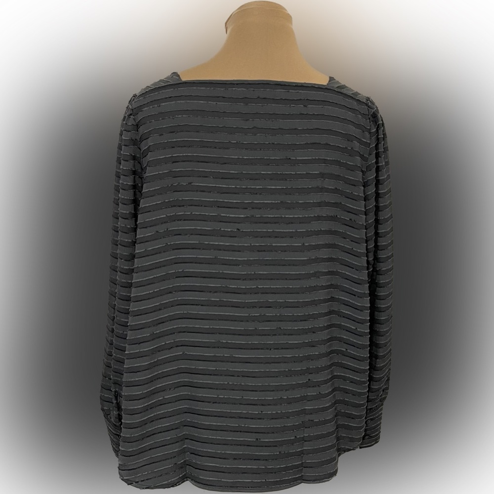 LOFT Square Neck Raised Stripe Long Sleeve Blouse - Picture 4 of 8